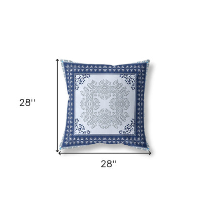 18" X 18" Light Blue Blown Seam Floral Indoor Outdoor Throw Pillow