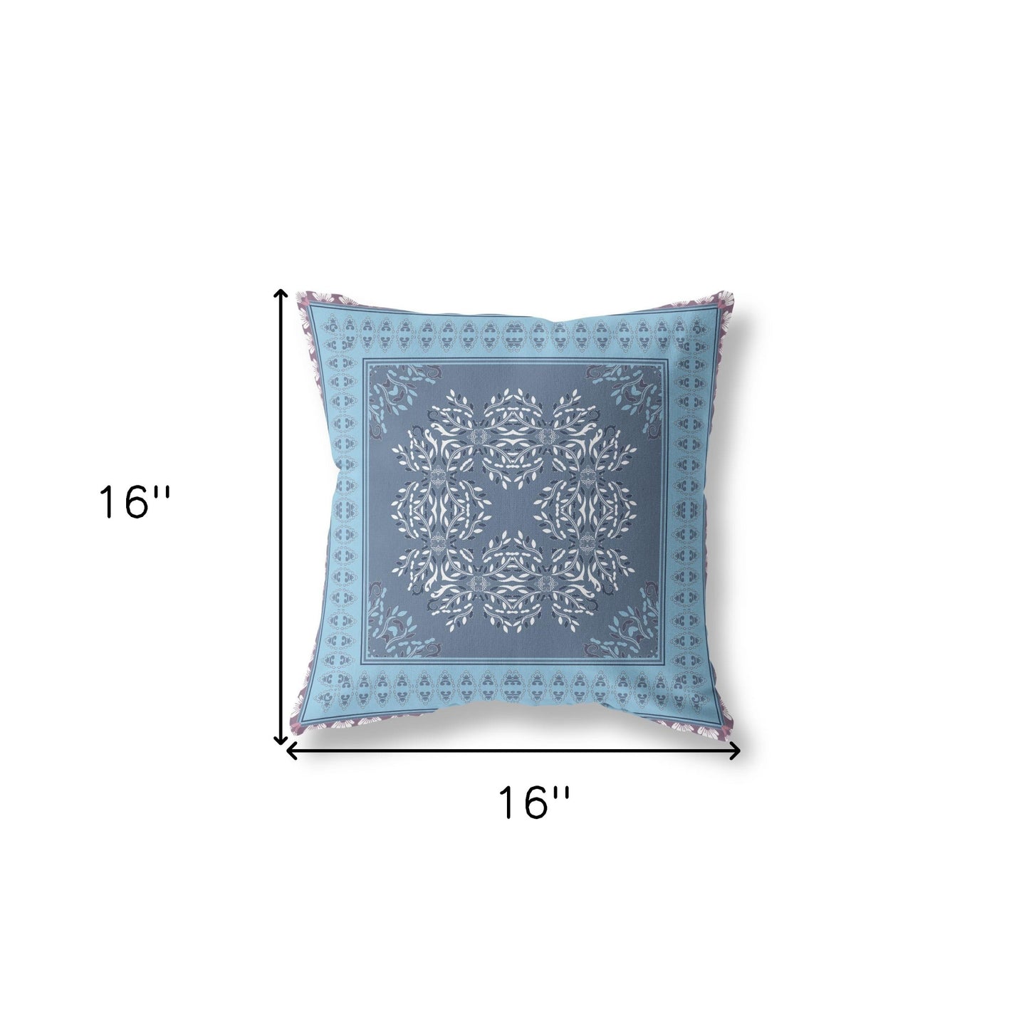 16" X 16" Blue Blown Seam Floral Indoor Outdoor Throw Pillow