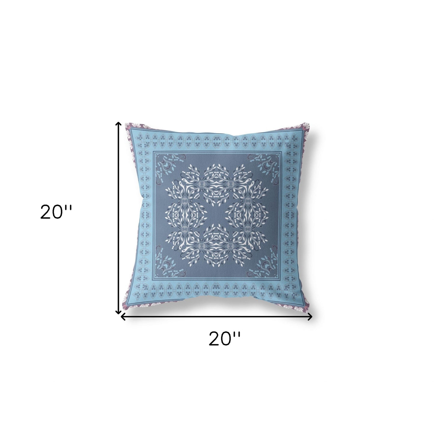 18" X 18" Blue Blown Seam Floral Indoor Outdoor Throw Pillow