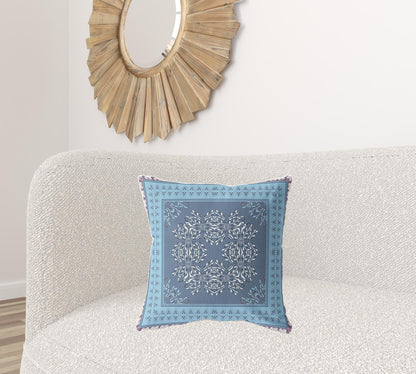 18" X 18" Blue Blown Seam Floral Indoor Outdoor Throw Pillow