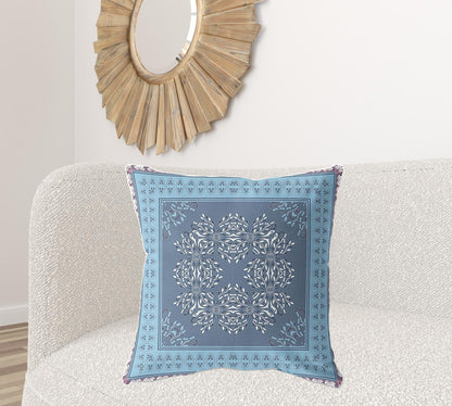 18" X 18" Blue Blown Seam Floral Indoor Outdoor Throw Pillow