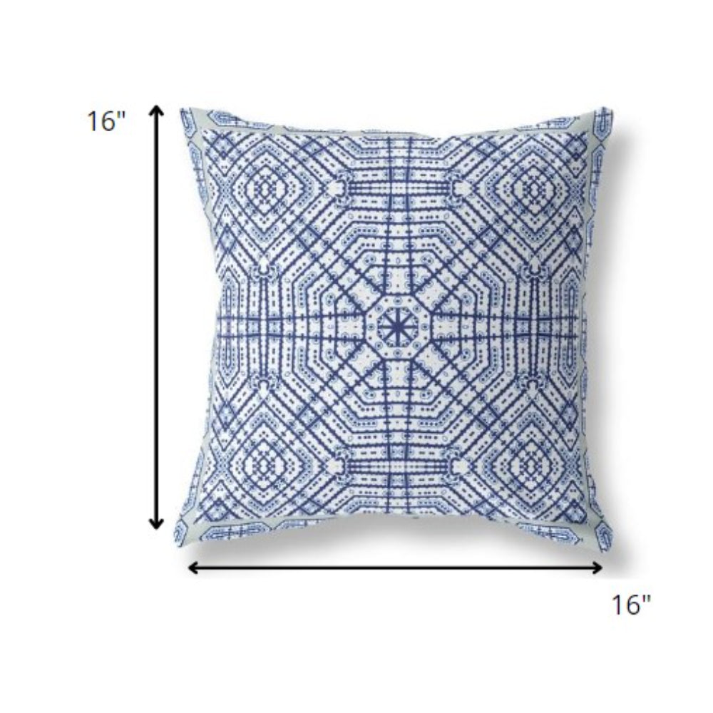 16?ǥ Navy White Geostar Indoor Outdoor Throw Pillow