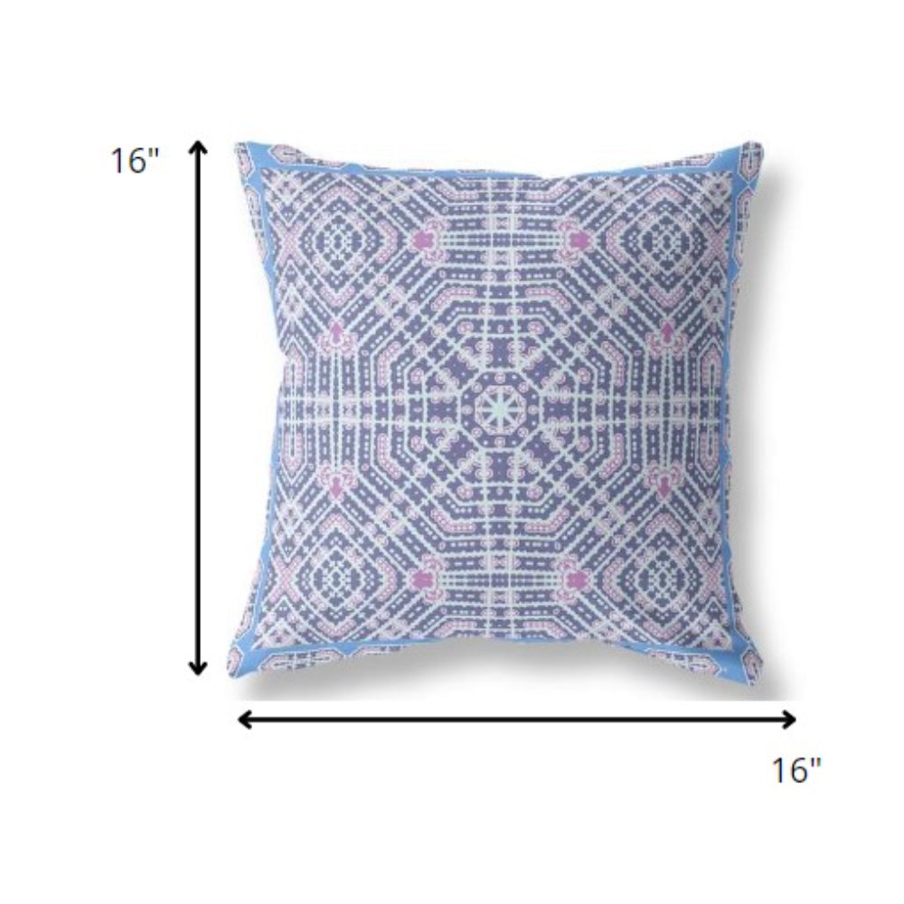 16?ǥ Lilac Blue Geostar Indoor Outdoor Throw Pillow