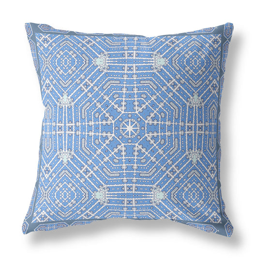 16?ǥ Blue White Geostar Indoor Outdoor Throw Pillow