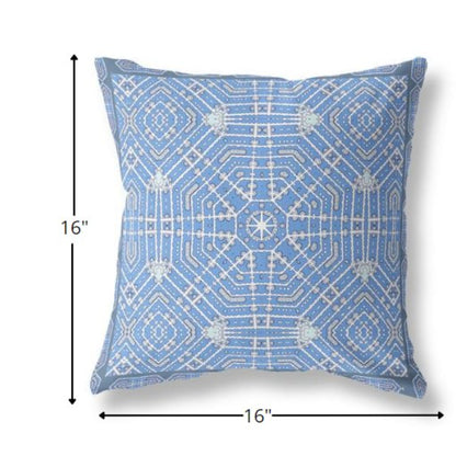 16?ǥ Blue White Geostar Indoor Outdoor Throw Pillow