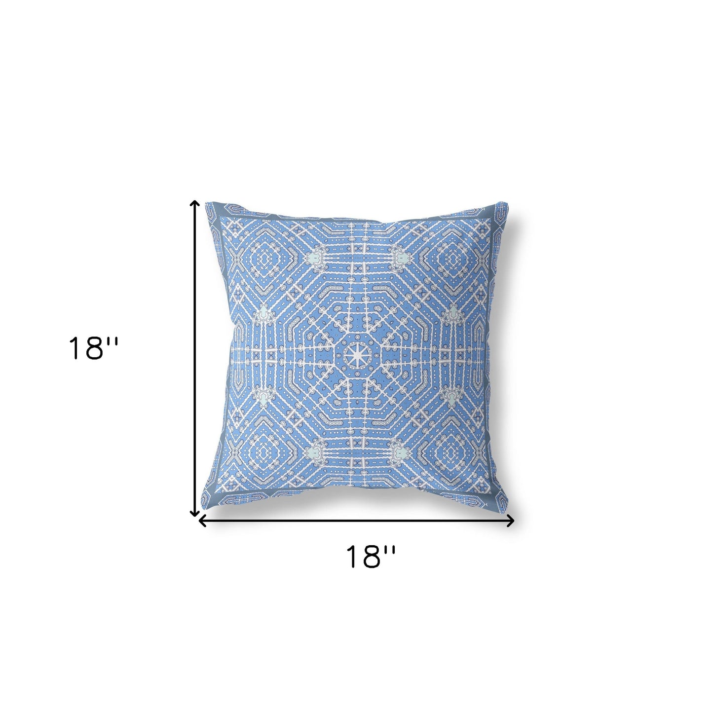 18” Blue White Geostar Indoor Outdoor Throw Pillow