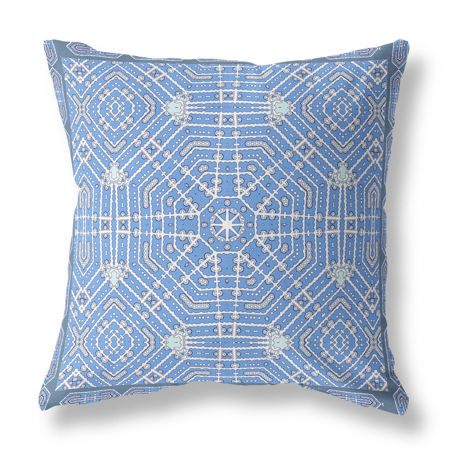 18” Blue White Geostar Indoor Outdoor Throw Pillow