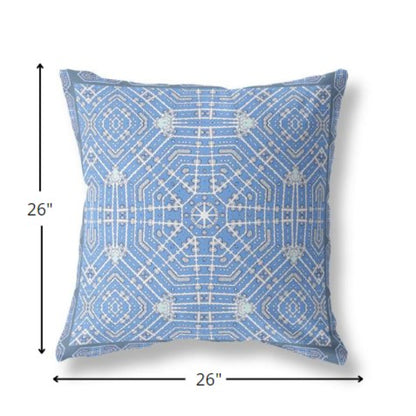 18” Blue White Geostar Indoor Outdoor Throw Pillow