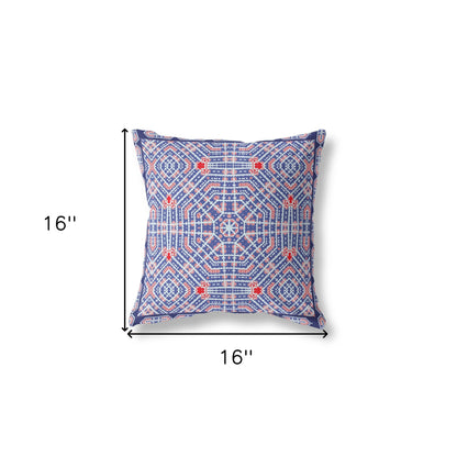 16?ǥ Blue Red Geostar Indoor Outdoor Throw Pillow