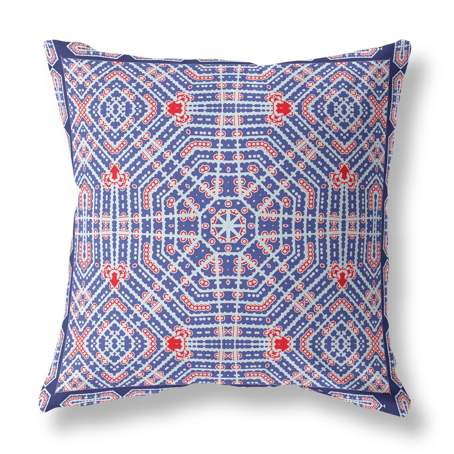 18” Blue Red Geostar Indoor Outdoor Throw Pillow