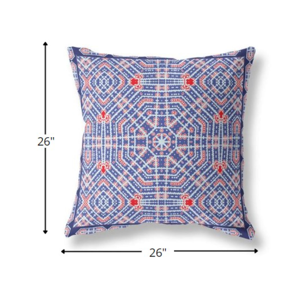 18” Blue Red Geostar Indoor Outdoor Throw Pillow