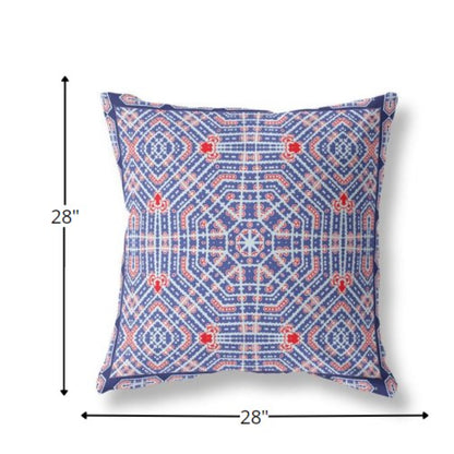 18” Blue Red Geostar Indoor Outdoor Throw Pillow