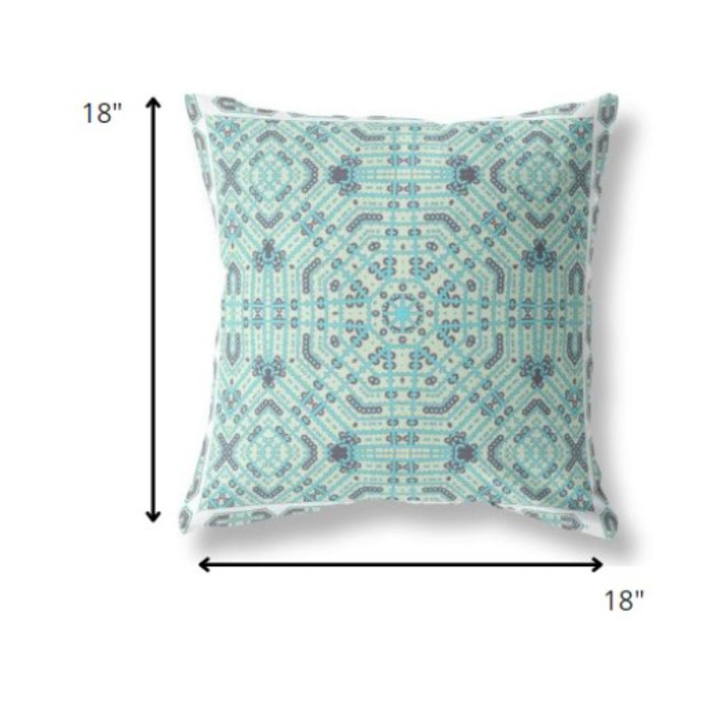 18” Aqua Geostar Indoor Outdoor Throw Pillow