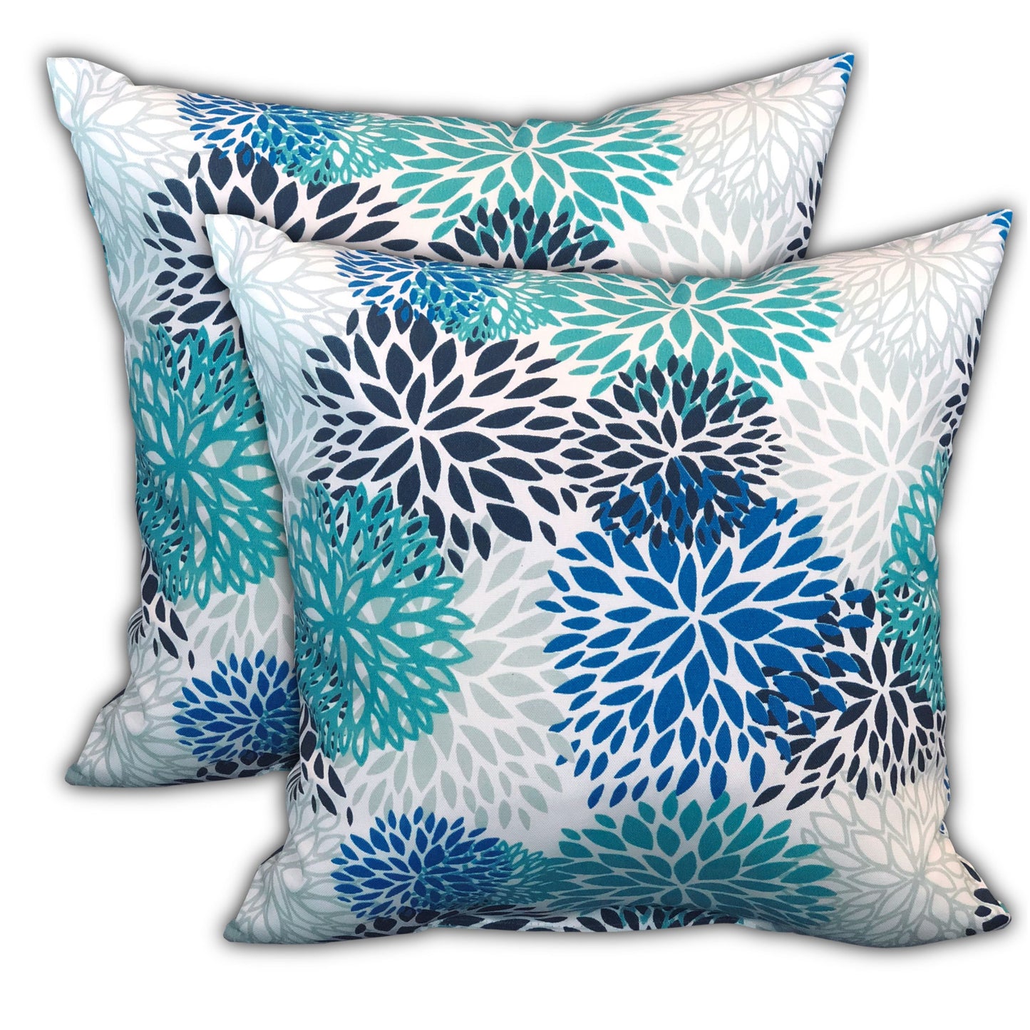 Set Of Three 18" X 18" Blue And White Blown Seam Coastal Throw Indoor Outdoor Pillow