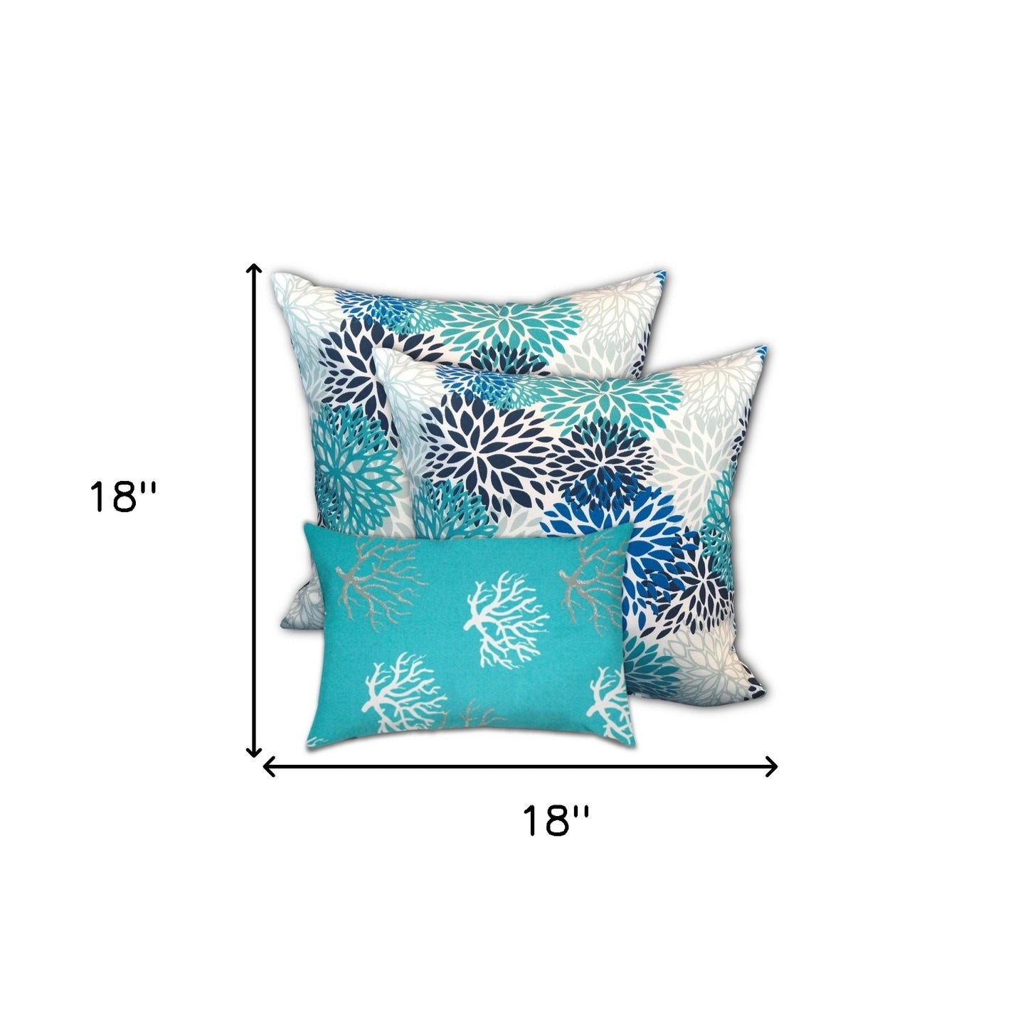 Set Of Three 18" X 18" Blue And White Zippered Coastal Throw Indoor Outdoor Pillow