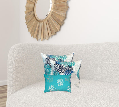 Set Of Three 18" X 18" Blue And White Zippered Coastal Throw Indoor Outdoor Pillow