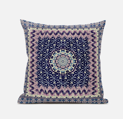 16" X 16" Grey And Blue Blown Seam Floral Indoor Outdoor Throw Pillow