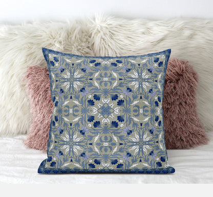 16" X 16" Indigo And White Blown Seam Paisley Indoor Outdoor Throw Pillow