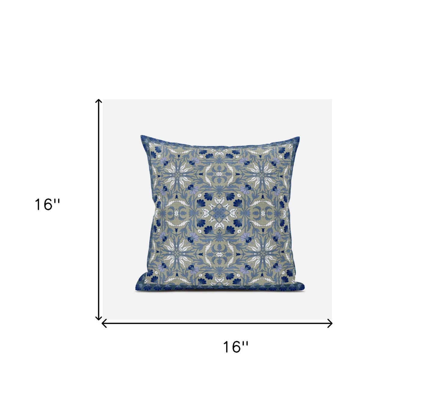 16" X 16" Indigo And White Blown Seam Paisley Indoor Outdoor Throw Pillow