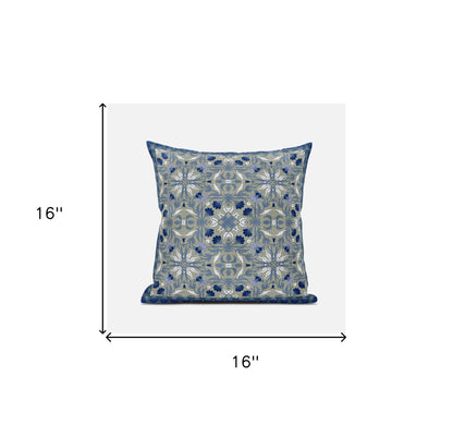 16" X 16" Indigo And White Blown Seam Paisley Indoor Outdoor Throw Pillow