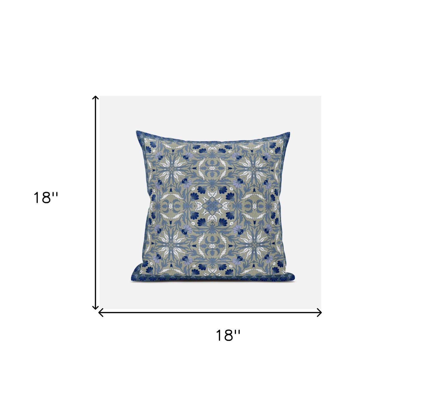 18" X 18" Indigo And White Blown Seam Paisley Indoor Outdoor Throw Pillow