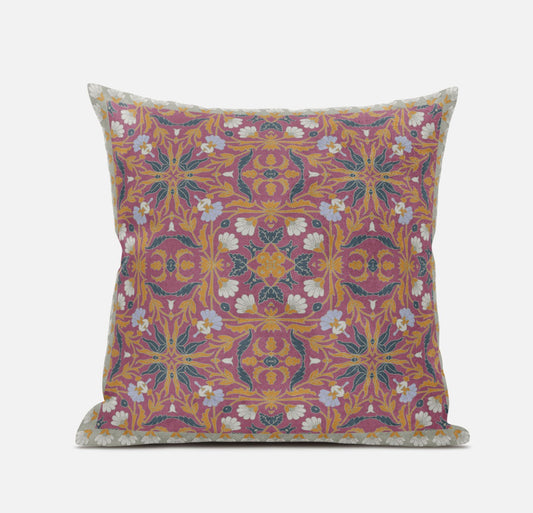 16" X 16" Orange And White Blown Seam Paisley Indoor Outdoor Throw Pillow