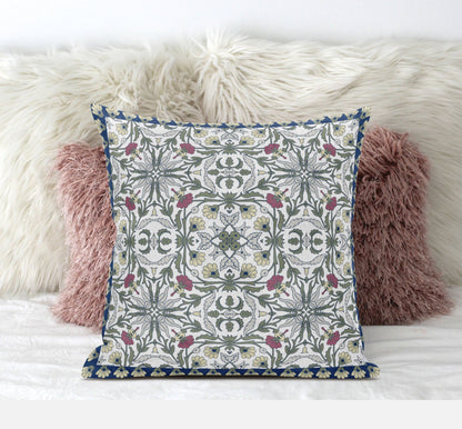 16" X 16" Green And Pink Blown Seam Paisley Indoor Outdoor Throw Pillow