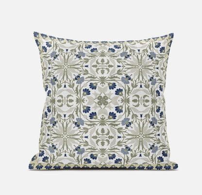 16" X 16" Indigo And White Blown Seam Paisley Indoor Outdoor Throw Pillow