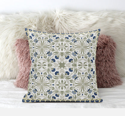 16" X 16" Indigo And White Blown Seam Paisley Indoor Outdoor Throw Pillow