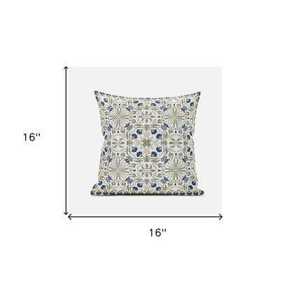 16" X 16" Indigo And White Blown Seam Paisley Indoor Outdoor Throw Pillow