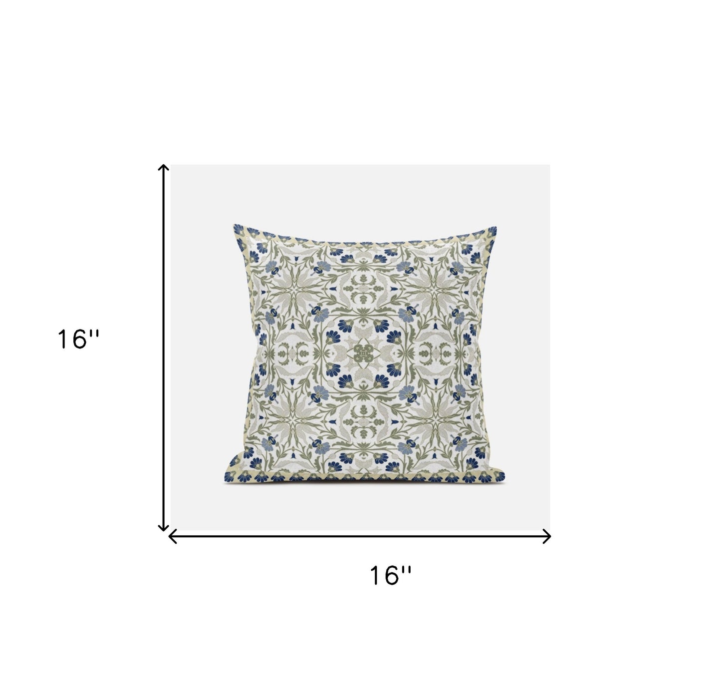 16" X 16" Indigo And White Blown Seam Paisley Indoor Outdoor Throw Pillow