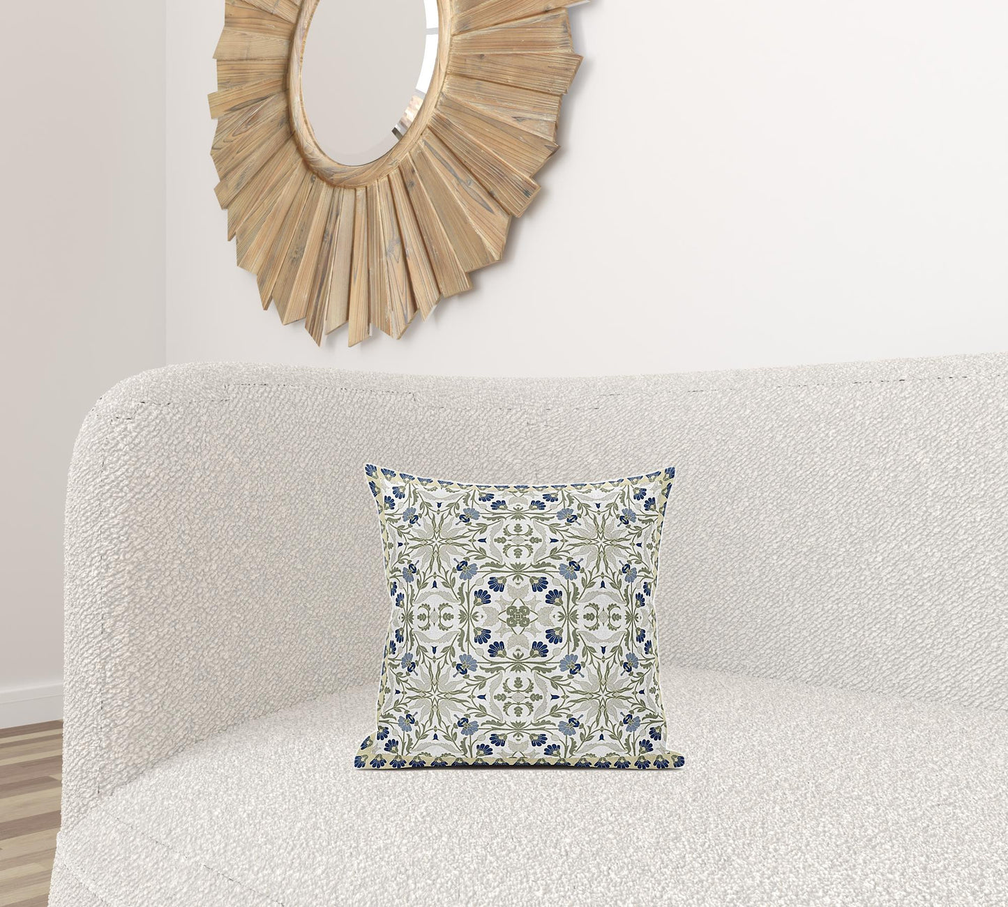 16" X 16" Indigo And White Blown Seam Paisley Indoor Outdoor Throw Pillow