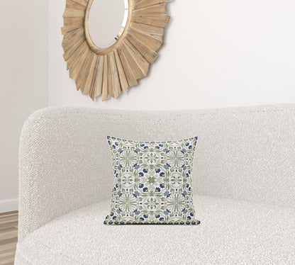 16" X 16" Indigo And White Blown Seam Paisley Indoor Outdoor Throw Pillow