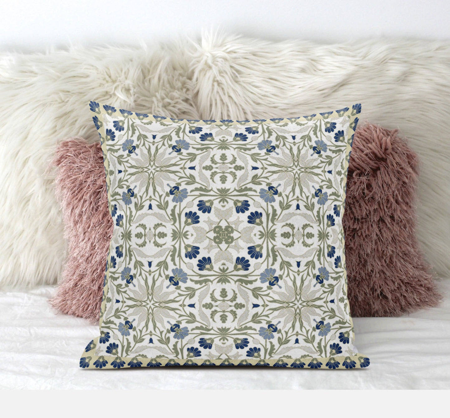 18" X 18" Indigo And White Blown Seam Paisley Indoor Outdoor Throw Pillow