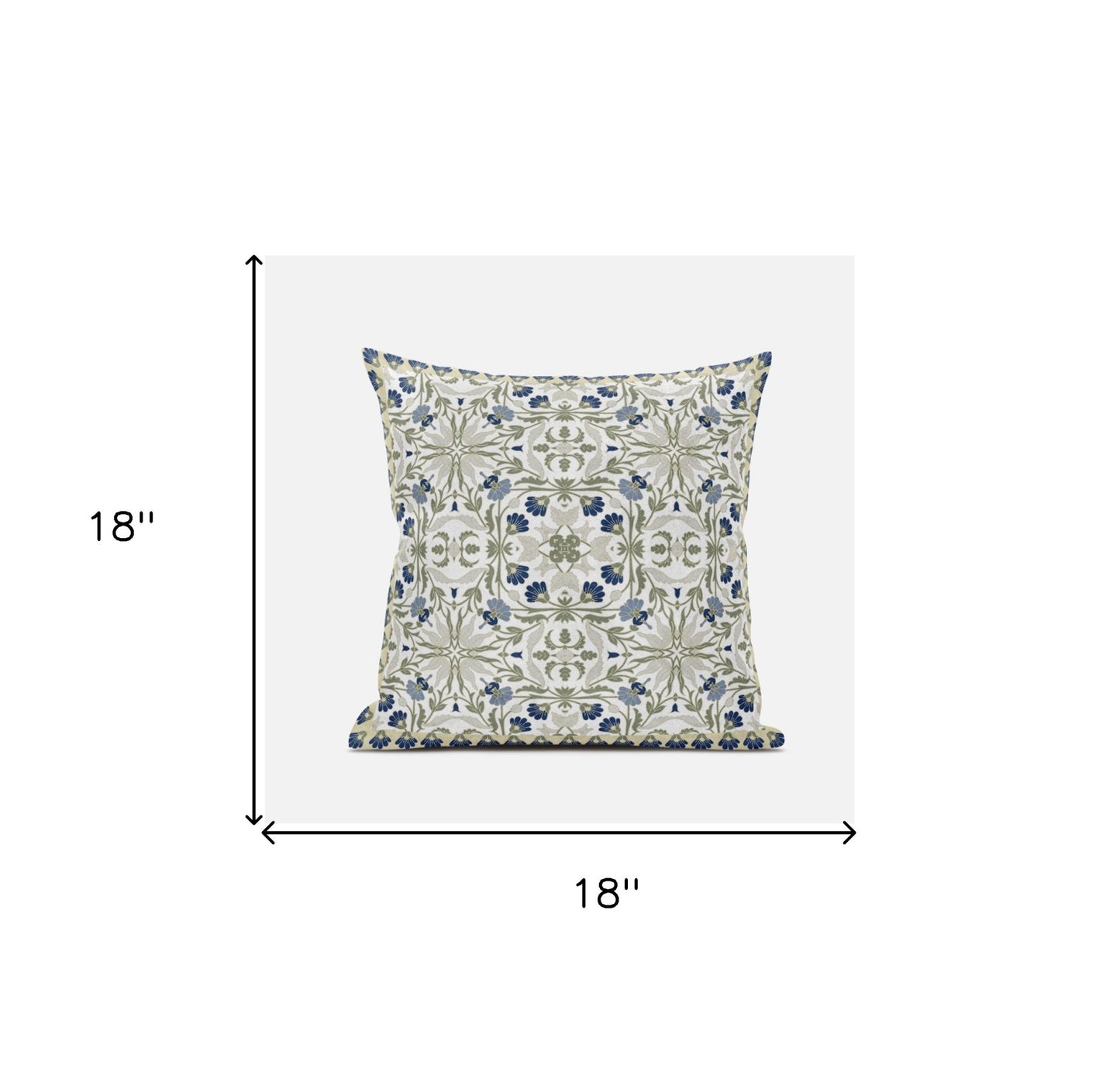 18" X 18" Indigo And White Blown Seam Paisley Indoor Outdoor Throw Pillow