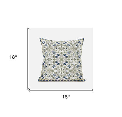 18" X 18" Indigo And White Blown Seam Paisley Indoor Outdoor Throw Pillow