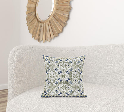 18" X 18" Indigo And White Blown Seam Paisley Indoor Outdoor Throw Pillow