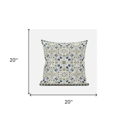 18" X 18" Indigo And White Blown Seam Paisley Indoor Outdoor Throw Pillow