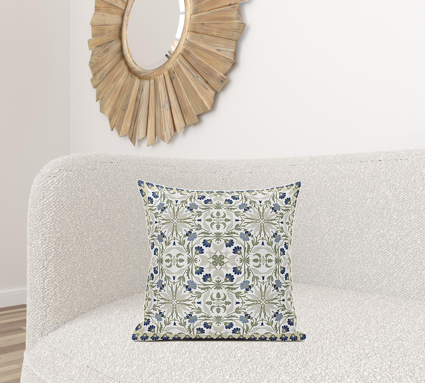 18" X 18" Indigo And White Blown Seam Paisley Indoor Outdoor Throw Pillow