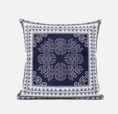 18" X 18" Blue And White Blown Seam Geometric Indoor Outdoor Throw Pillow