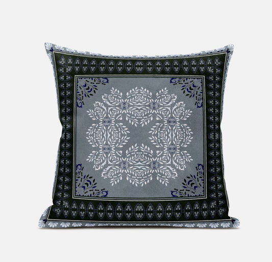 16" X 16" Green And White Blown Seam Geometric Indoor Outdoor Throw Pillow