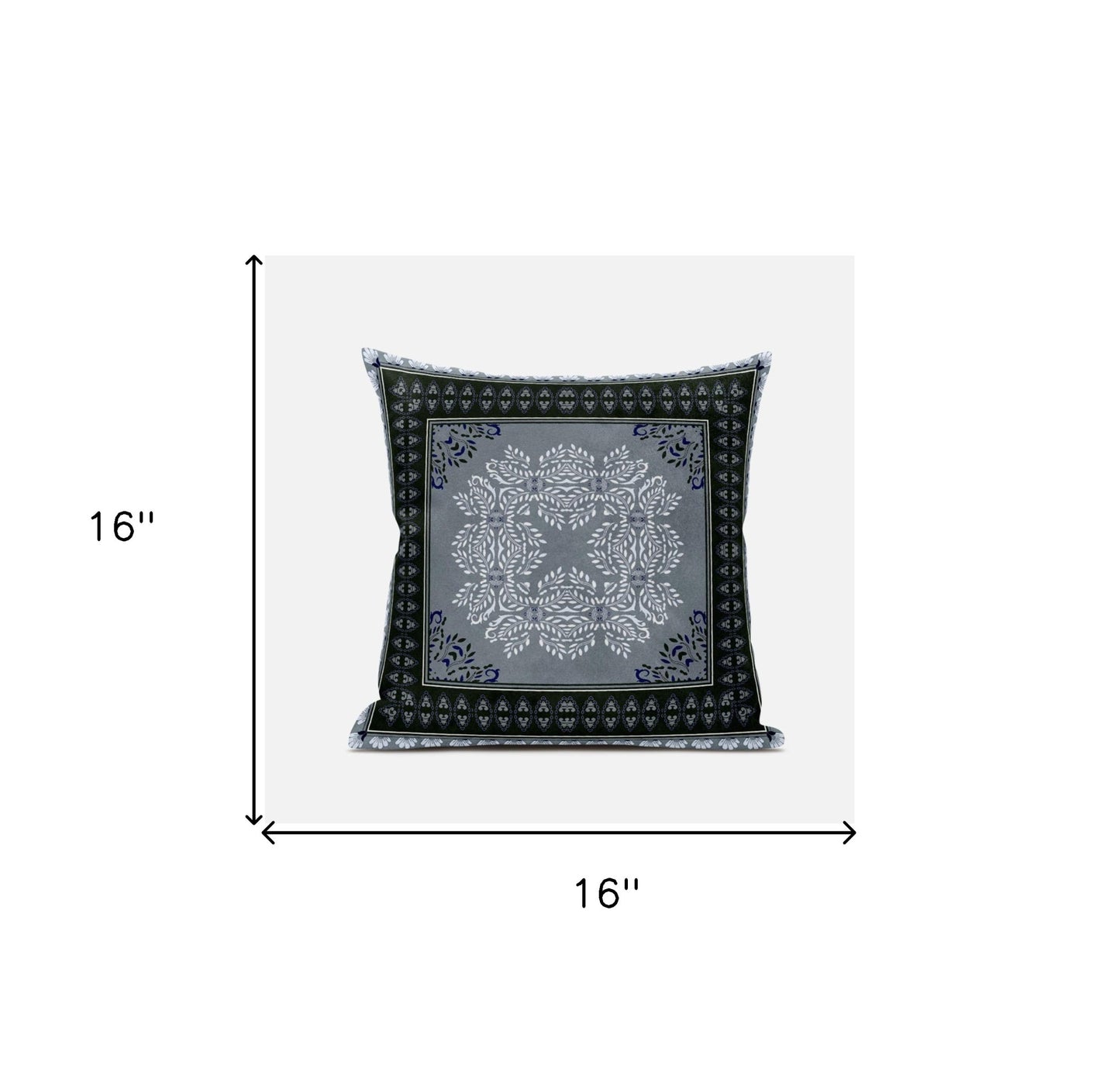 16" X 16" Green And White Blown Seam Geometric Indoor Outdoor Throw Pillow