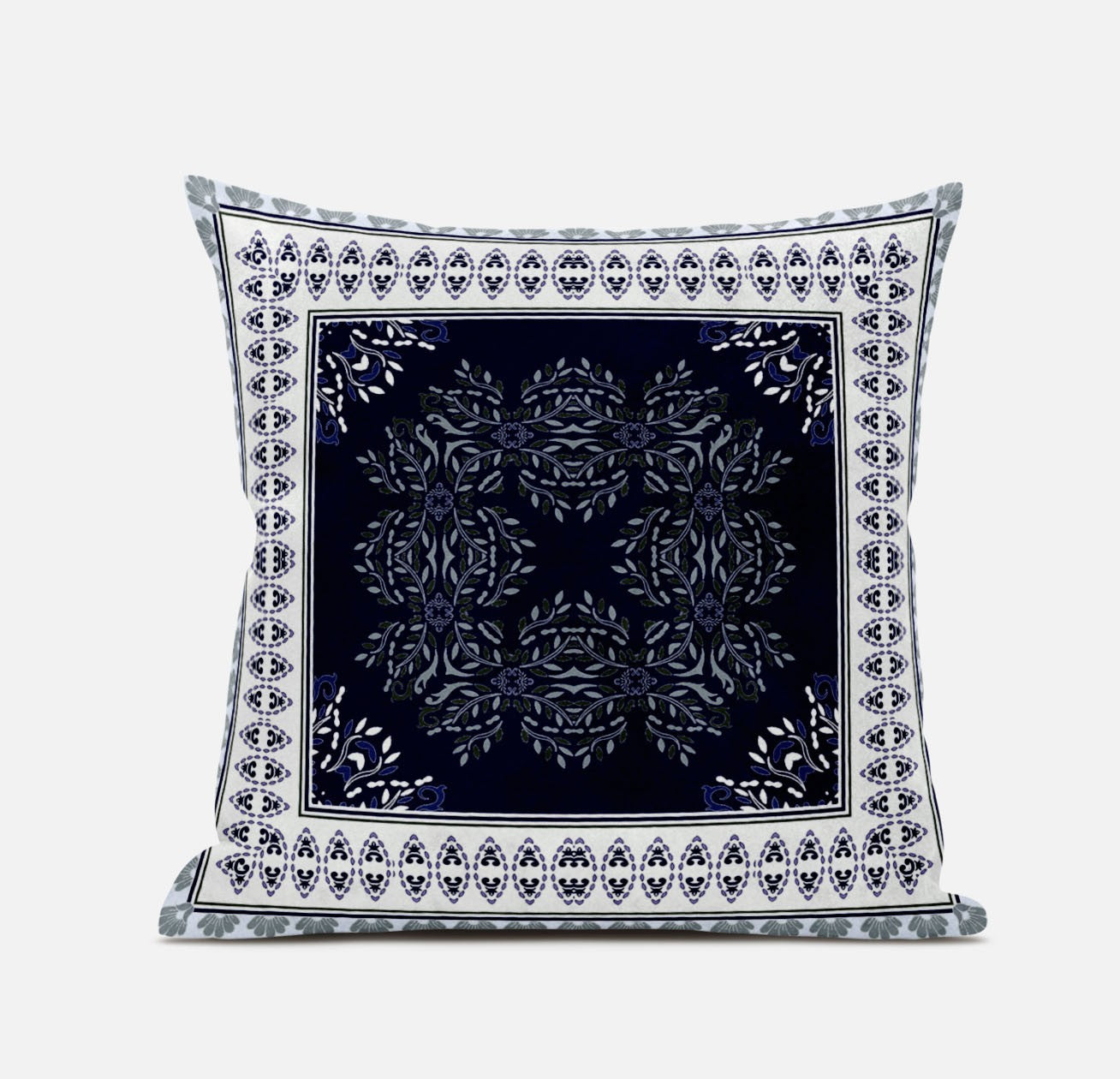 16" X 16" Dark Blue And White Blown Seam Geometric Indoor Outdoor Throw Pillow