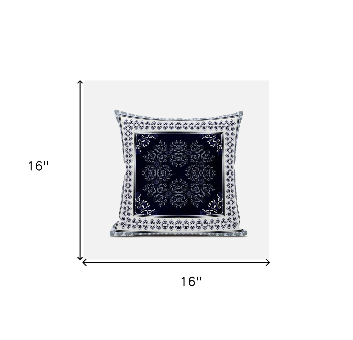 16" X 16" Dark Blue And White Blown Seam Geometric Indoor Outdoor Throw Pillow