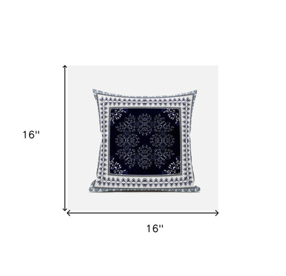 16" X 16" Dark Blue And White Blown Seam Geometric Indoor Outdoor Throw Pillow