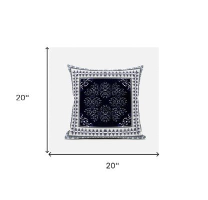 18" X 18" Dark Blue And White Blown Seam Geometric Indoor Outdoor Throw Pillow