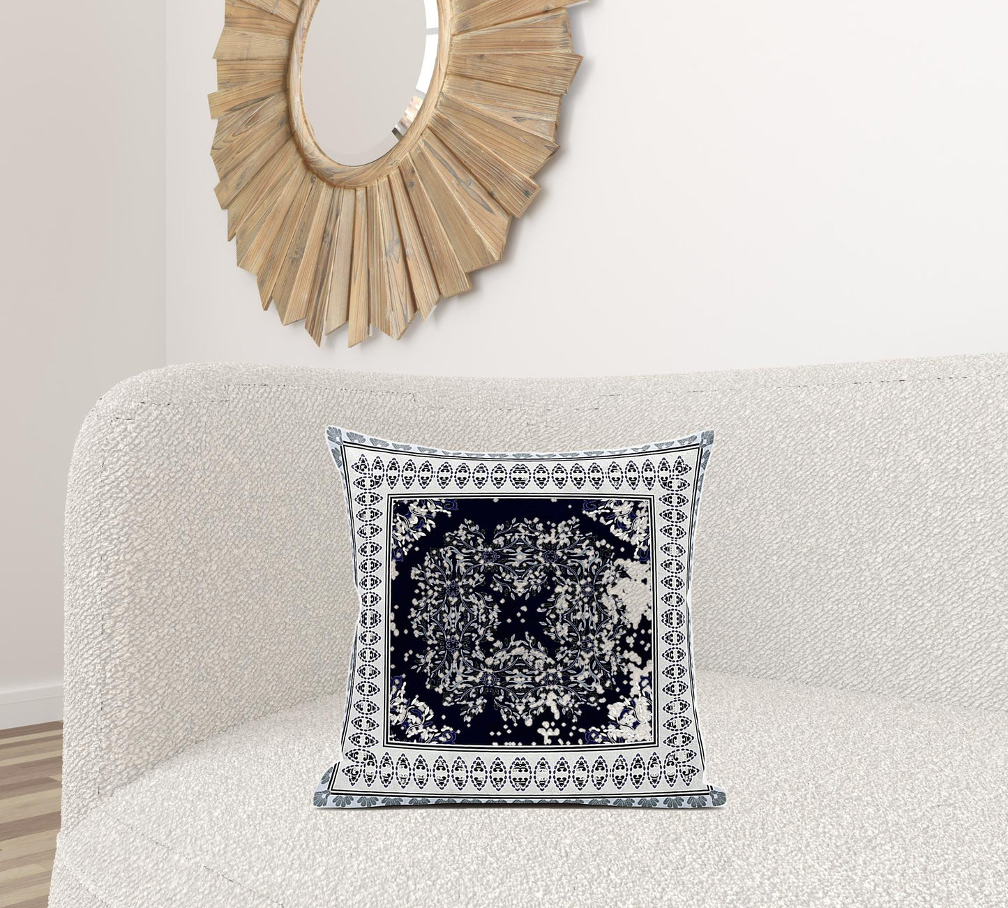 18" X 18" Dark Blue And White Blown Seam Geometric Indoor Outdoor Throw Pillow