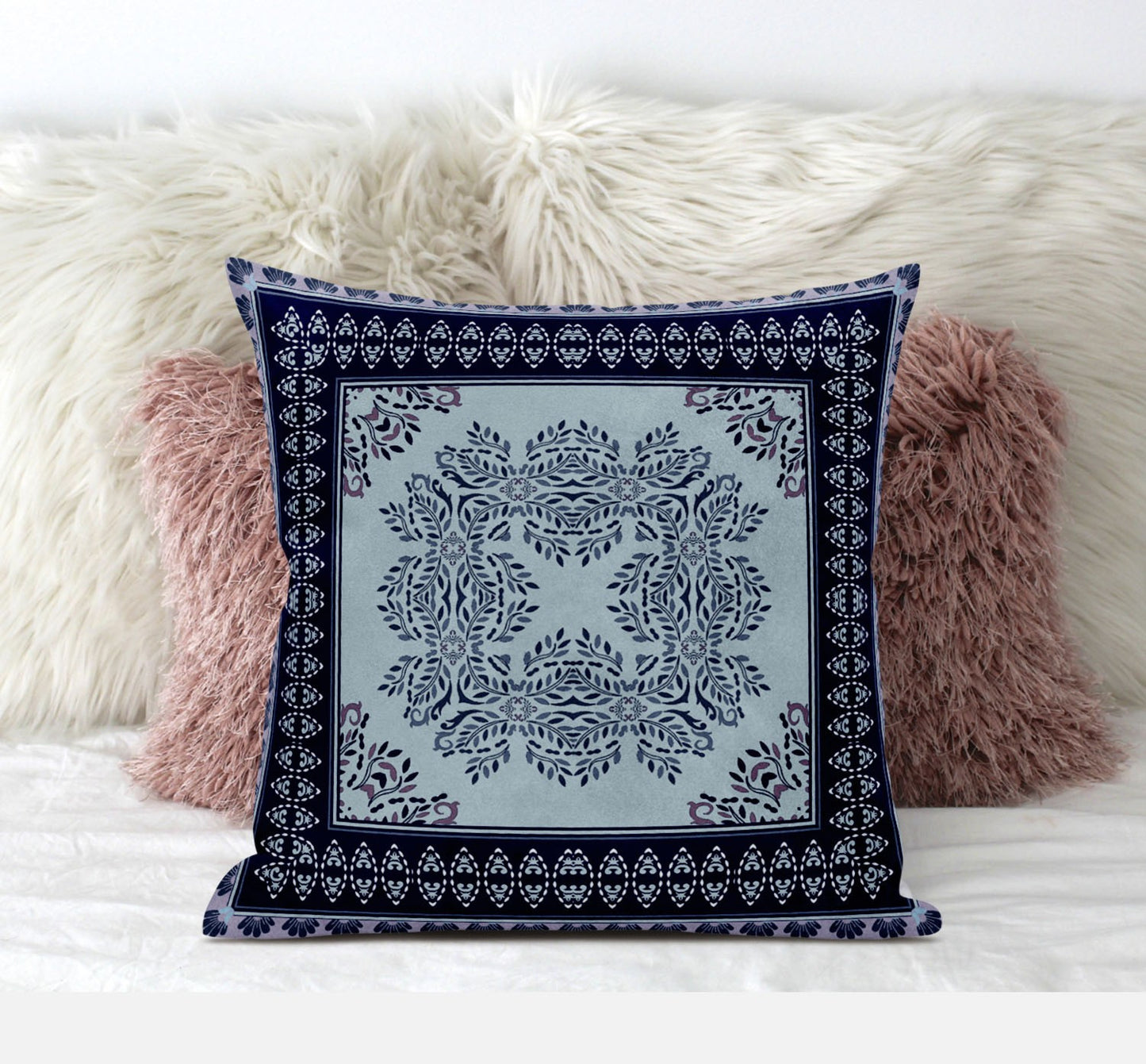 16" X 16" Dark Blue And Green Blown Seam Geometric Indoor Outdoor Throw Pillow