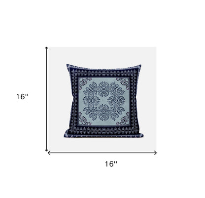 16" X 16" Dark Blue And Green Blown Seam Geometric Indoor Outdoor Throw Pillow