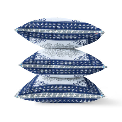 16" X 16" Dark Blue And Gray Blown Seam Geometric Indoor Outdoor Throw Pillow